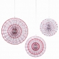 Preview: Papier-Rosetten 3er Set - rot/rosa/weiß