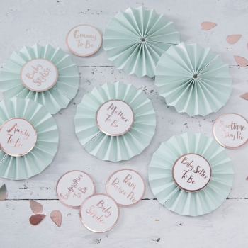 Babyparty Abzeichen Set Hello World - roségold/mint