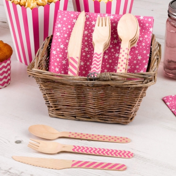 Holzbesteck 24er Set - pink