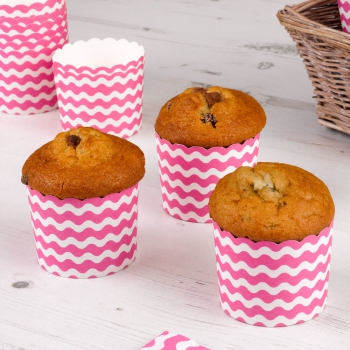 Cupcake Förmchen Wellen - pink/weiß
