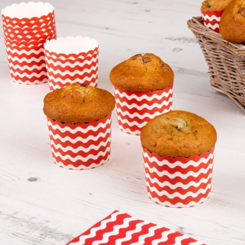 Cupcake Förmchen Wellen - rot/weiß