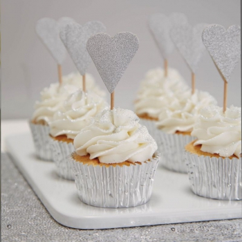 Cupcake Topper Herz Metallic Perfection - silber