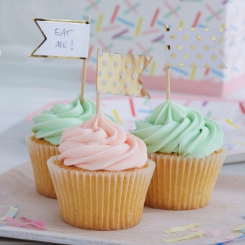 Cupcake Sticks Punkte Pick & Mix - gold/weiß