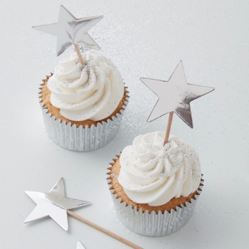 Cupcake Topper Sterne - silber metallic