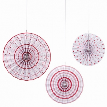 Papier-Rosetten 3er Set - rot/rosa/weiß