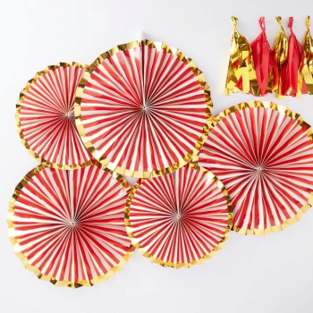 Dekofächer 5er Set - rot/gold