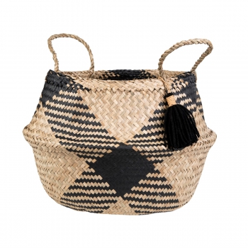 Flechtkorb Korb Seegras Tribal - beige/schwarz