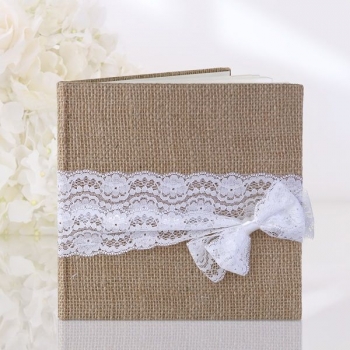 Gästebuch weiße Schleife mit Spitze - jute