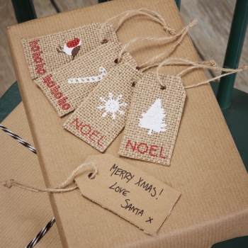 Christmas Hessian Gift Luggage Tags - Vintage Noel