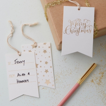 Gold Foiled Merry Christmas Gift Tags - Metallic Star