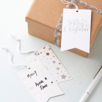 Silver Foiled Merry Christmas Gift Tags - Metallic Star