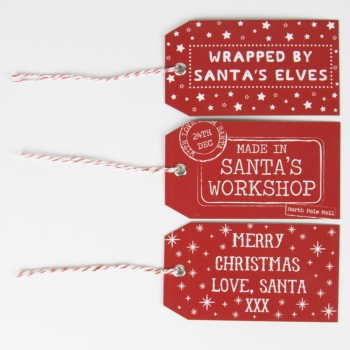 Set of 15 Red Santas Workshop Gift Tags