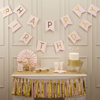Girlande Happy Birthday Pastel Perfection - gold/rosa