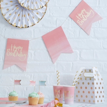 Girlande Happy Birthday Pick And Mix Ombre - gold/rosa