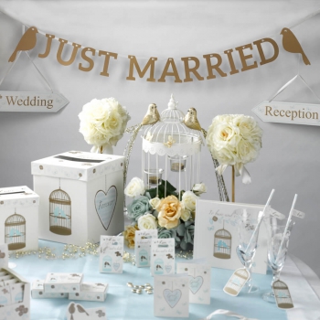 Girlande Just Married Tauben - gold