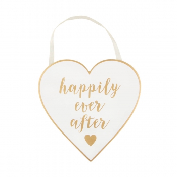 Hochzeitsschild Herz Happily Ever After - gold/weiß
