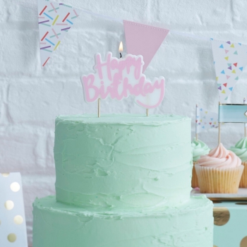 Geburtstagskerze Happy Birthday - rosa
