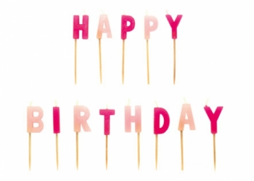 Kuchenkerzen Happy Birthday - rosa
