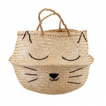 Flechtkorb Seegras Katze - beige/schwarz