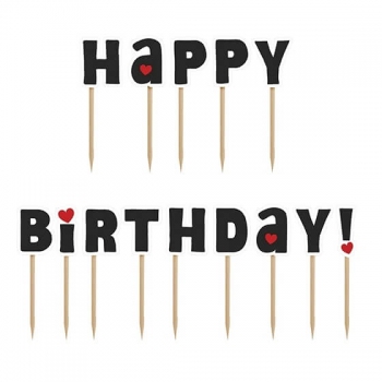 Kuchentopper Happy Birthday - schwarz