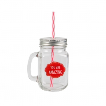 Mason Jar Trinkglas Amazing - rot
