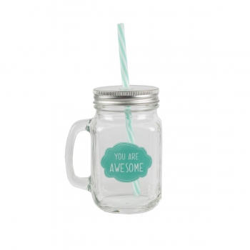 Mason Jar Trinkglas Awesome - türkis