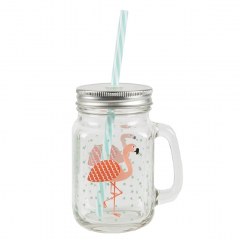 Mason Jar Trinkglas Tropical Flamingo