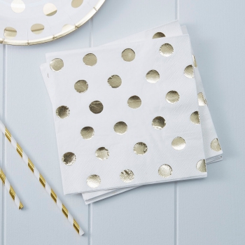 Papierservietten Pick And Mix Punkte - gold/weiß
