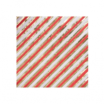 Papierservietten Streifen - rot/gold/weiß
