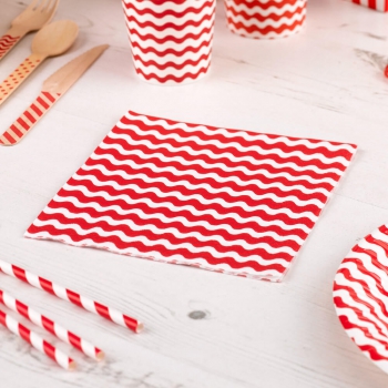 Papierservietten Wellen - weiß/rot