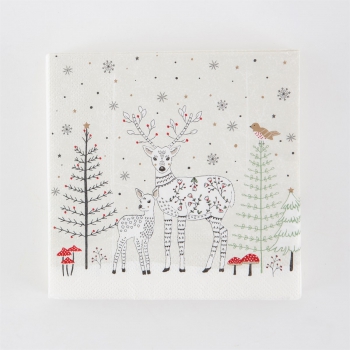 Papierservietten Winterwald Hirsch Schnee