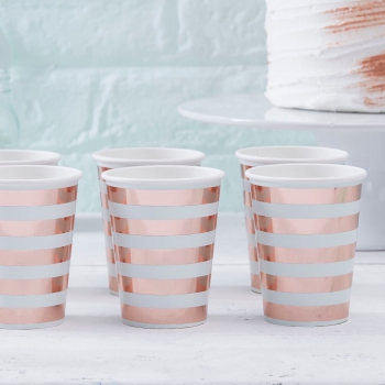 Party Becher Hello World Streifen - mint/roségold