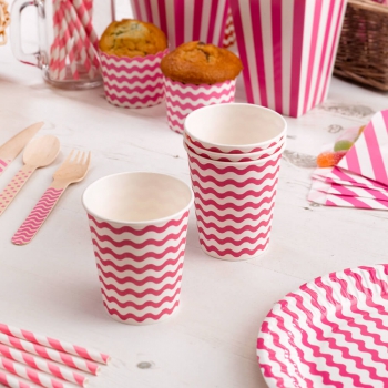 Party Becher Wellen - weiß/pink