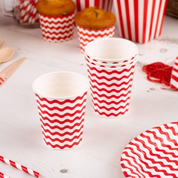 Party Becher Wellen - weiß/rot