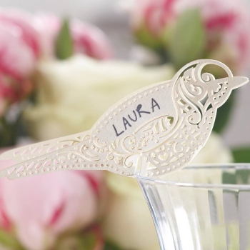 Platzkarten fürs Glas - Vögelchen - ivory