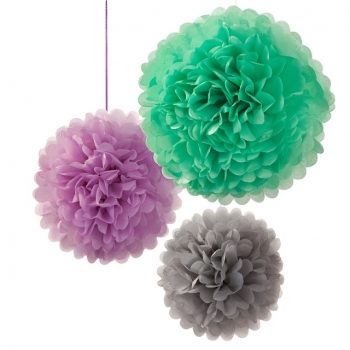PomPom 3er Set Macaroon - grün/lila/hellgrau