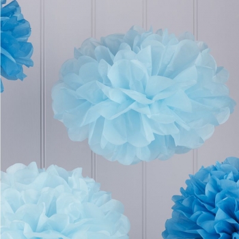 PomPom 5er Set - hellblau/blau