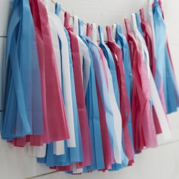 Quastengirlande - blau/rosa/weiß