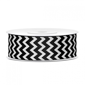Ripsband Chevron 25mm/10m - weiß/schwarz