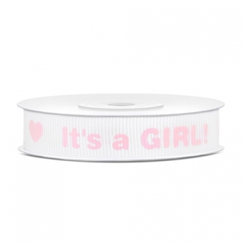 Ripsband It's A Girl 12mm/10m - rosa/weiß