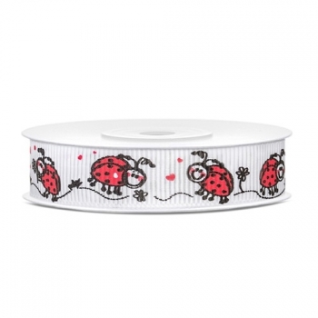 Ripsband Marienkäfer 15mm/10m - rot/schwarz/weiß