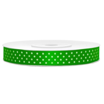 Satinband gepunktet 12mm/25m - weiß/grasgrün