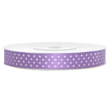 Satinband gepunktet 12mm/25m - weiß/flieder