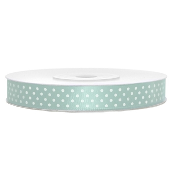 Satinband gepunktet 12mm/25m - weiß/mint