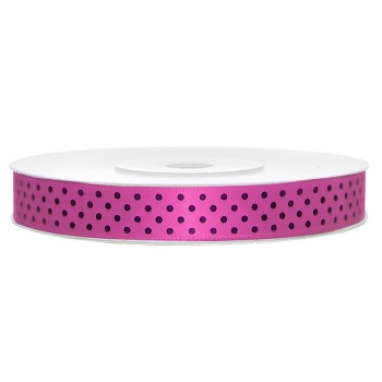 Satinband gepunktet 12mm/25m - schwarz/pink
