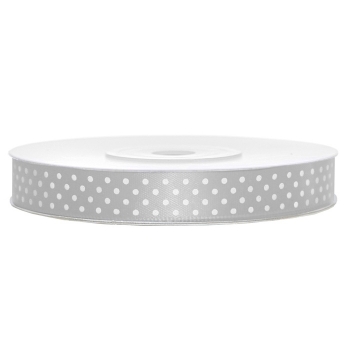 Satinband gepunktet 12mm/25m - weiß/silber