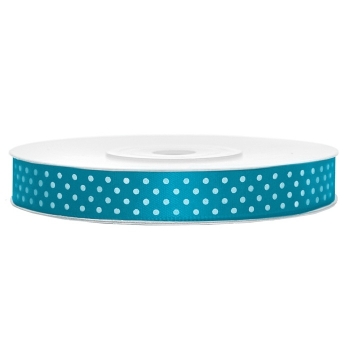 Satinband gepunktet 12mm/25m - weiß/türkis