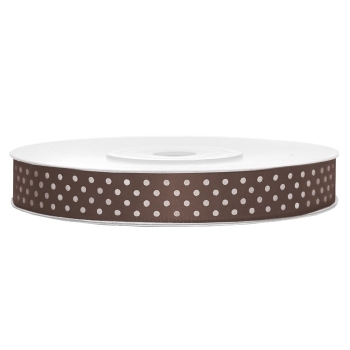 Satinband gepunktet 12mm/25m - weiß/braun