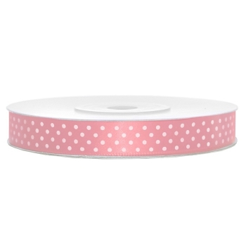 Satinband gepunktet 12mm/25m - weiß/rosa