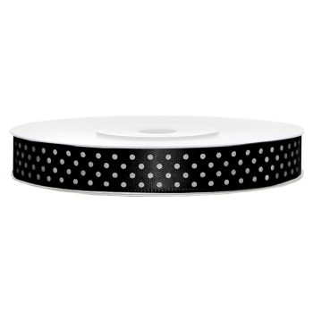 Satinband gepunktet 12mm/25m - weiß/schwarz